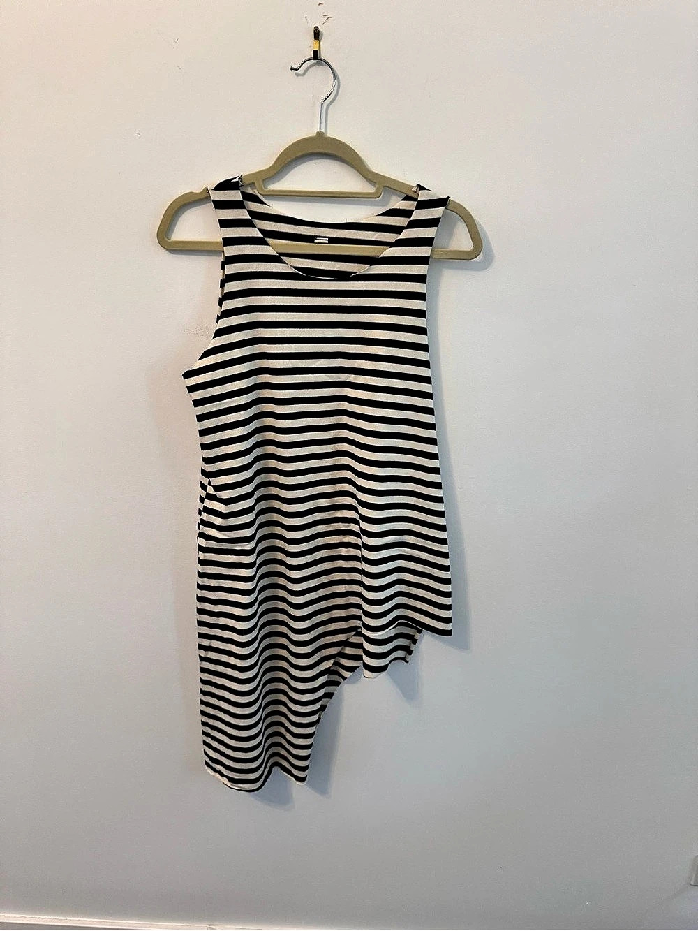 Wendy Trendy Striped Tank Striped Asymmetrical Tank in Black & White